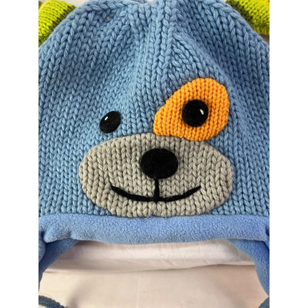 Kyber Outerwear Kids Blue Wool Blend Puppy Dog Knit Trapper Hat Fleece Lined